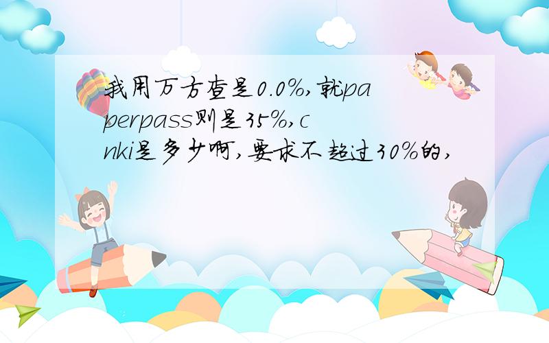 我用万方查是0.0%,就paperpass则是35%,cnki是多少啊,要求不超过30%的,