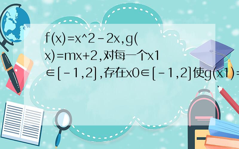 f(x)=x^2-2x,g(x)=mx+2,对每一个x1∈[-1,2],存在x0∈[-1,2]使g(x1)=f(x0),则m的取值范围?
