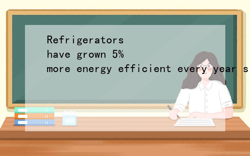 Refrigerators have grown 5% more energy efficient every year since 1975?翻译及分析!