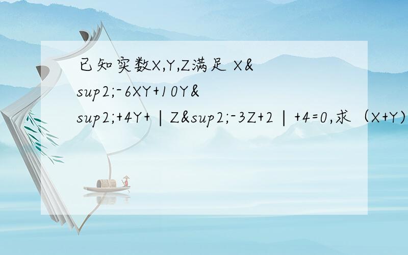 已知实数X,Y,Z满足 X²-6XY+10Y²+4Y+∣Z²-3Z+2∣+4=0,求（X+Y)的Z次方的值