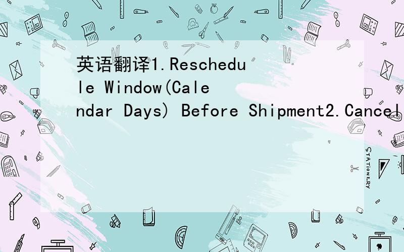 英语翻译1.Reschedule Window(Calendar Days) Before Shipment2.Cancellation Window(Calendar Days) Before Shipment( 3.Lead Time(Calendar Days)（订货之交货时间）4.Country Of Origin（产地）5.Min.Order Qty (With Unit)（最少订货量）6.