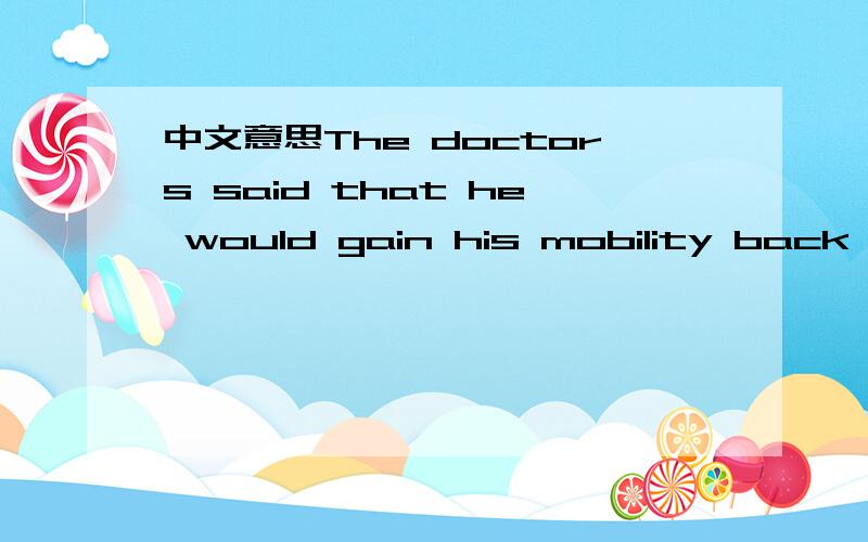 中文意思The doctors said that he would gain his mobility back and be able to function normally,it would just take time.中文意思是什么