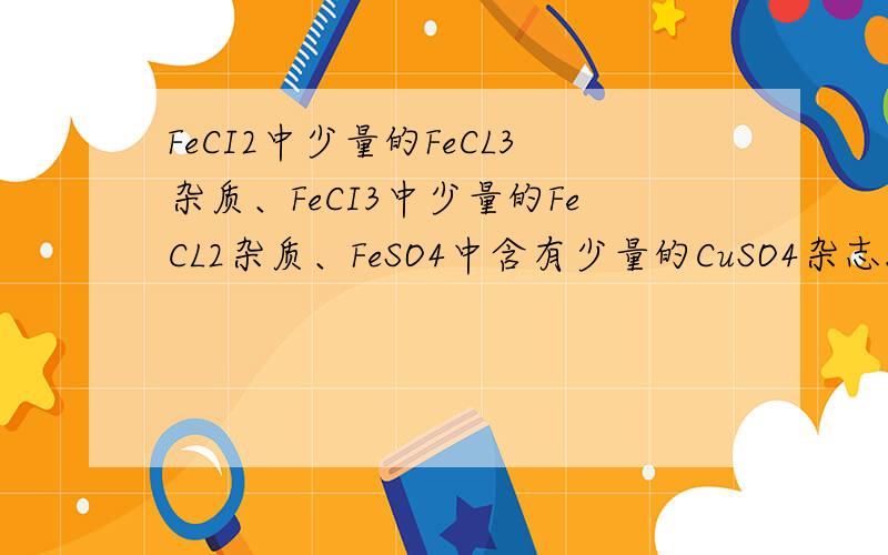 FeCI2中少量的FeCL3杂质、FeCI3中少量的FeCL2杂质、FeSO4中含有少量的CuSO4杂志.怎么用提纯
