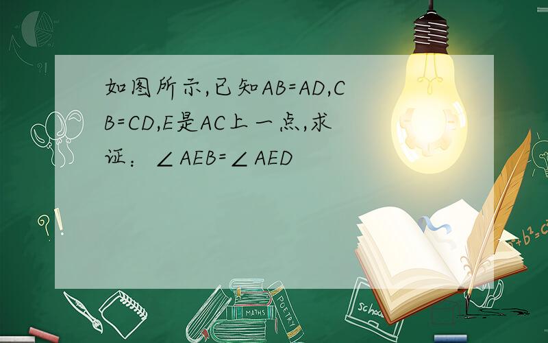 如图所示,已知AB=AD,CB=CD,E是AC上一点,求证：∠AEB=∠AED