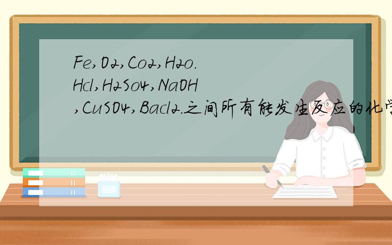 Fe,O2,Co2,H2o.Hcl,H2So4,NaOH,CuSO4,Bacl2.之间所有能发生反应的化学方程式.兼注明反应类型